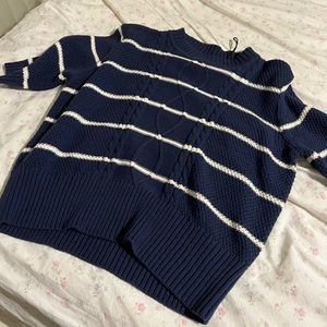 Navy blue knit striped cropped sweater